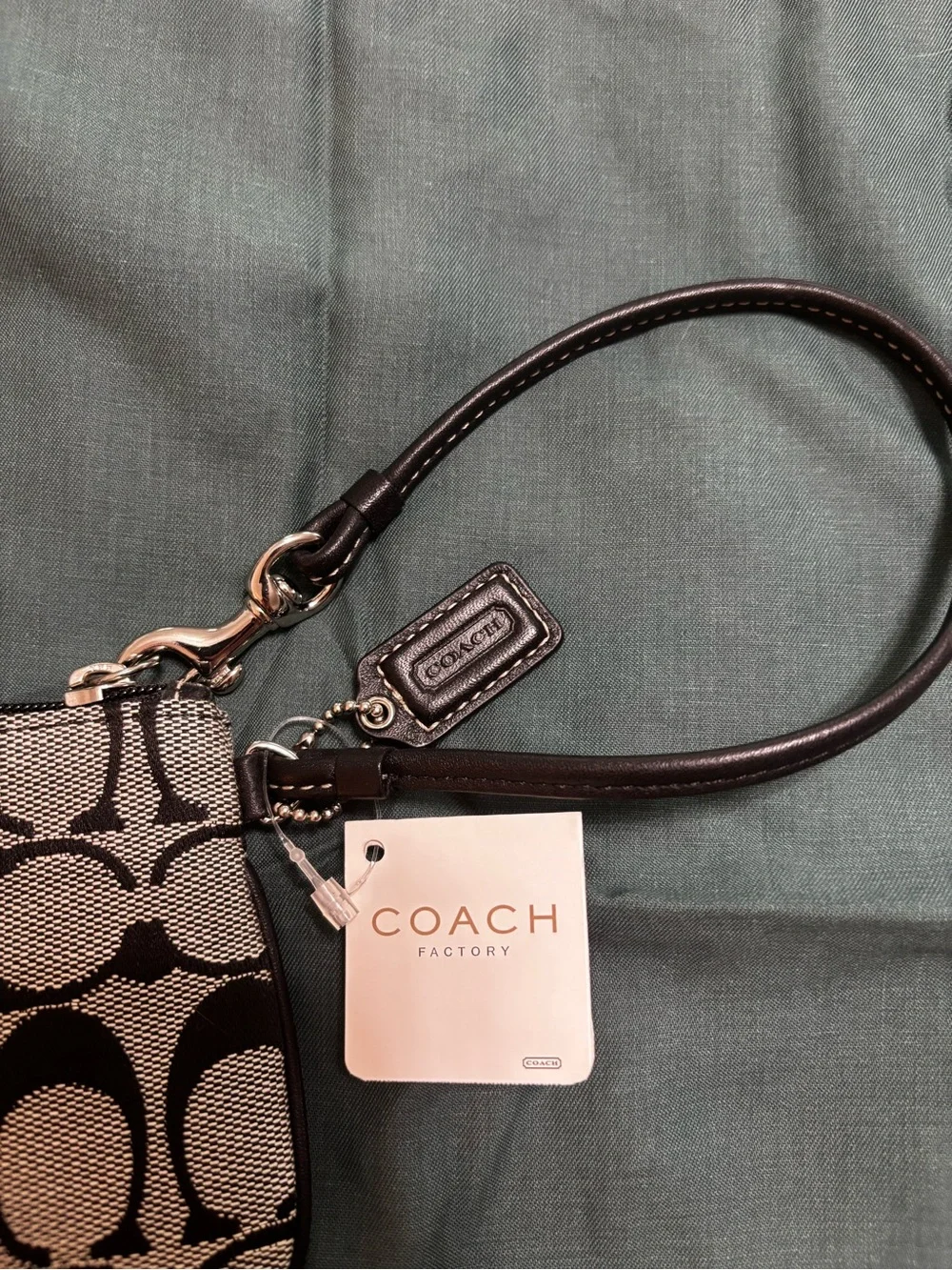NWT Coach Signature Wristlet | Black & Gray Monogram Zip Pouch - Picture 5 of 8